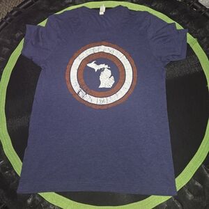 Navy Blue Tee with Captain Michigan Design Hero Michigan